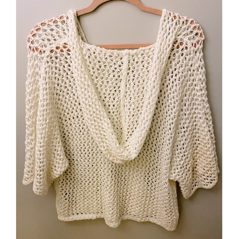 Crochet Hooded Loose Fitted Quarter Sleeve
